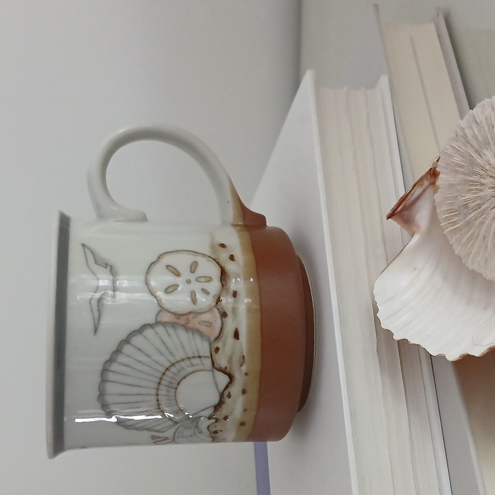 Vintage Otagiri Japan Coffee Mug 12 oz Seashells Seagulls Beach